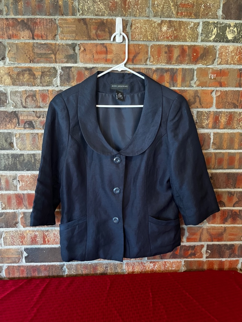 Petite Sophisticate Navy Blue Blazer Button Up Linen-Blend Size:14P